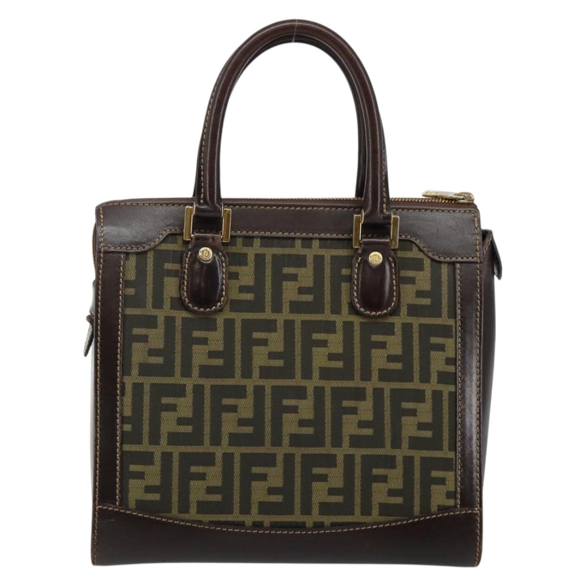 FENDI Zucca Canvas Hand Bag Black Brown Auth 144377A