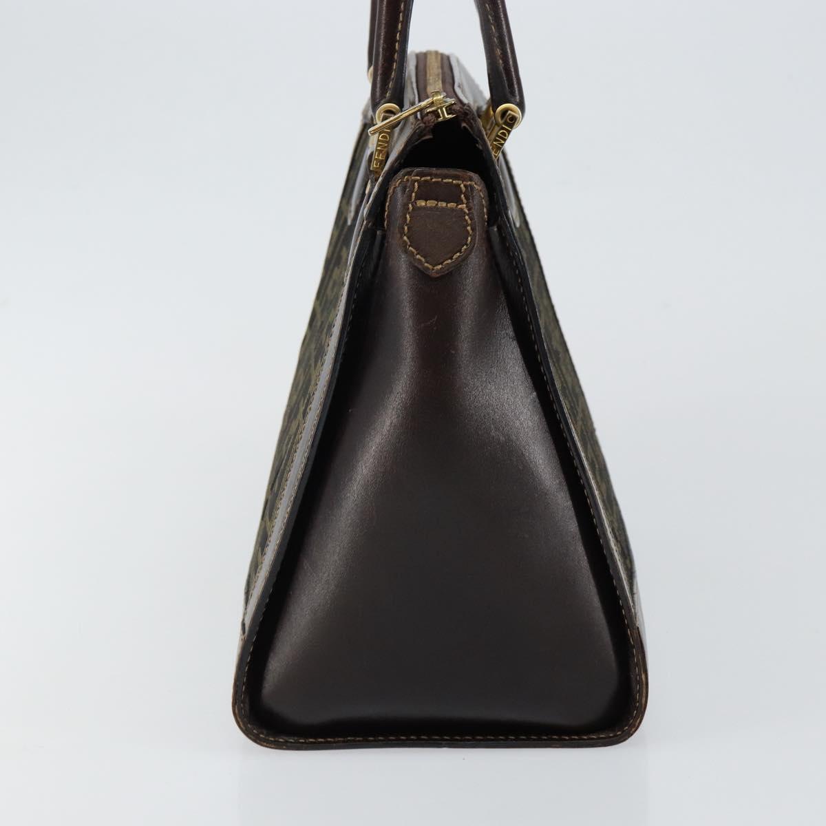 FENDI Zucca Canvas Hand Bag Black Brown Auth 144377