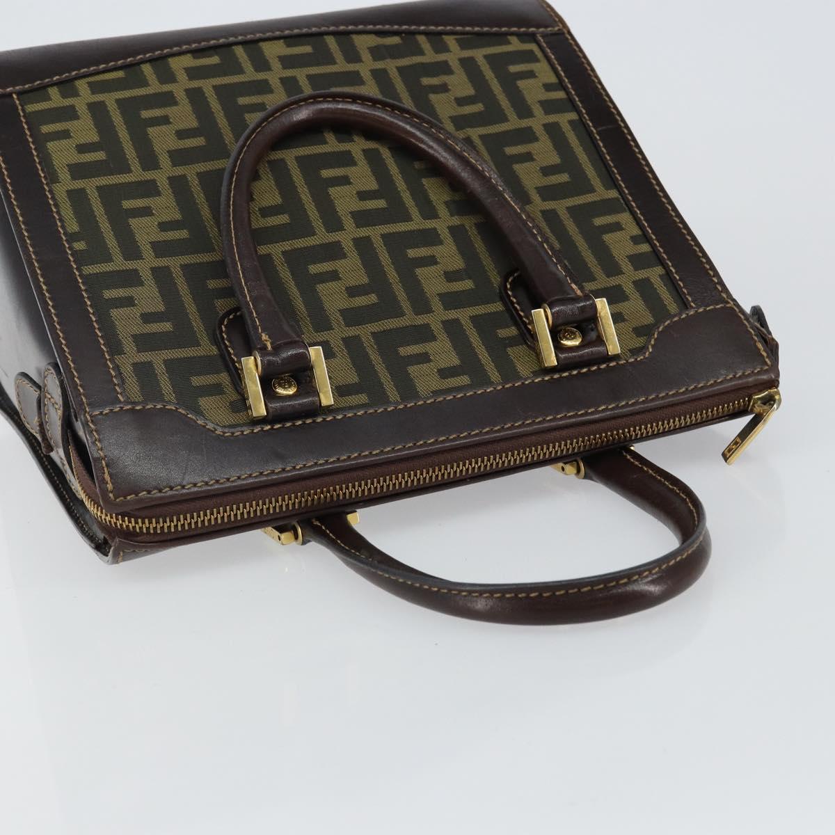 FENDI Zucca Canvas Hand Bag Black Brown Auth 144377
