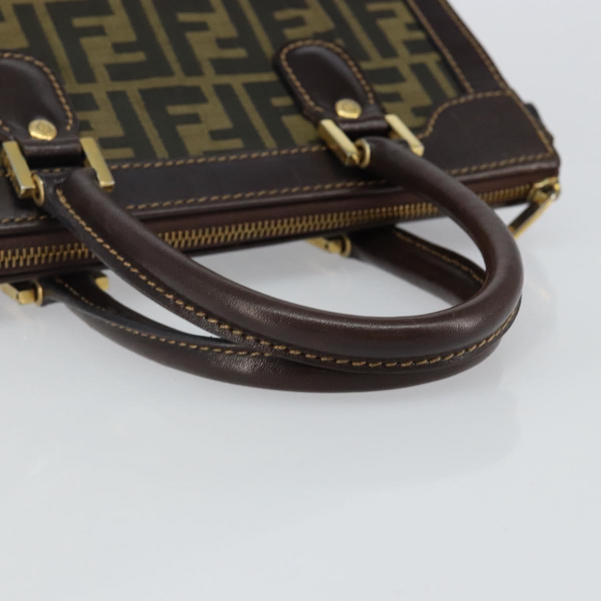 FENDI Zucca Canvas Hand Bag Black Brown Auth 144377