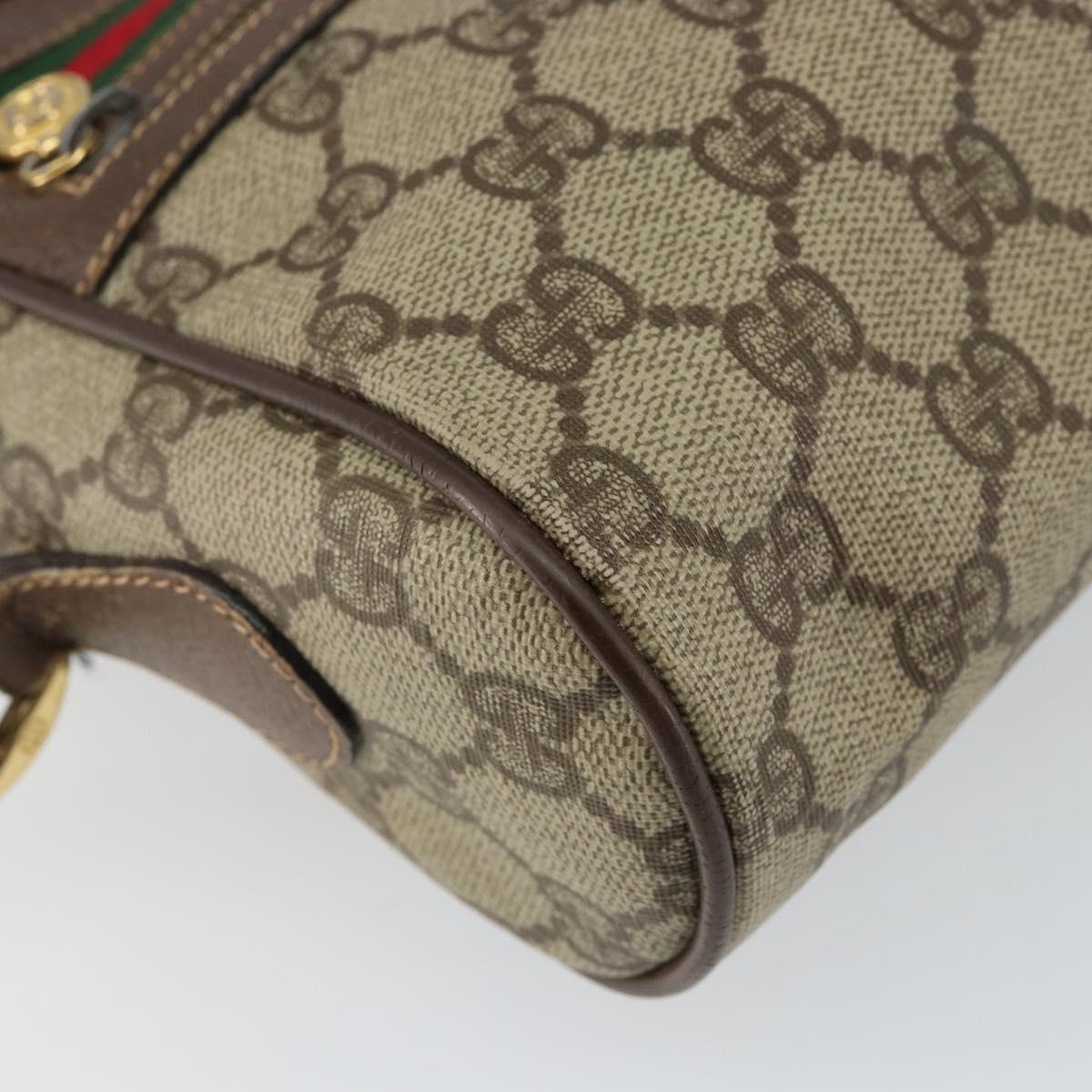 GUCCI GG Supreme Web Sherry Line Shoulder Bag PVC Beige Gold Auth 144379