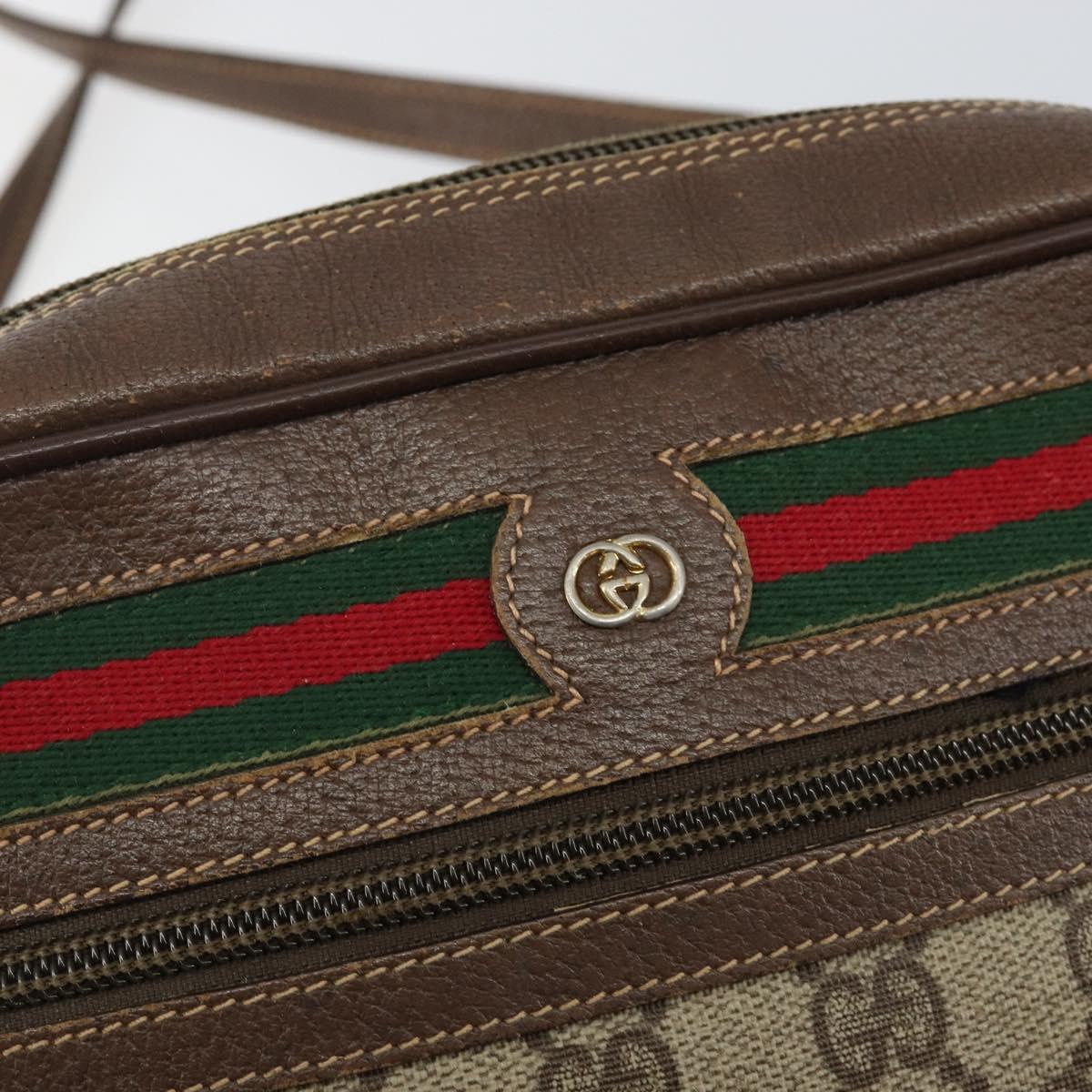 GUCCI GG Supreme Web Sherry Line Shoulder Bag PVC Beige Gold Auth 144379