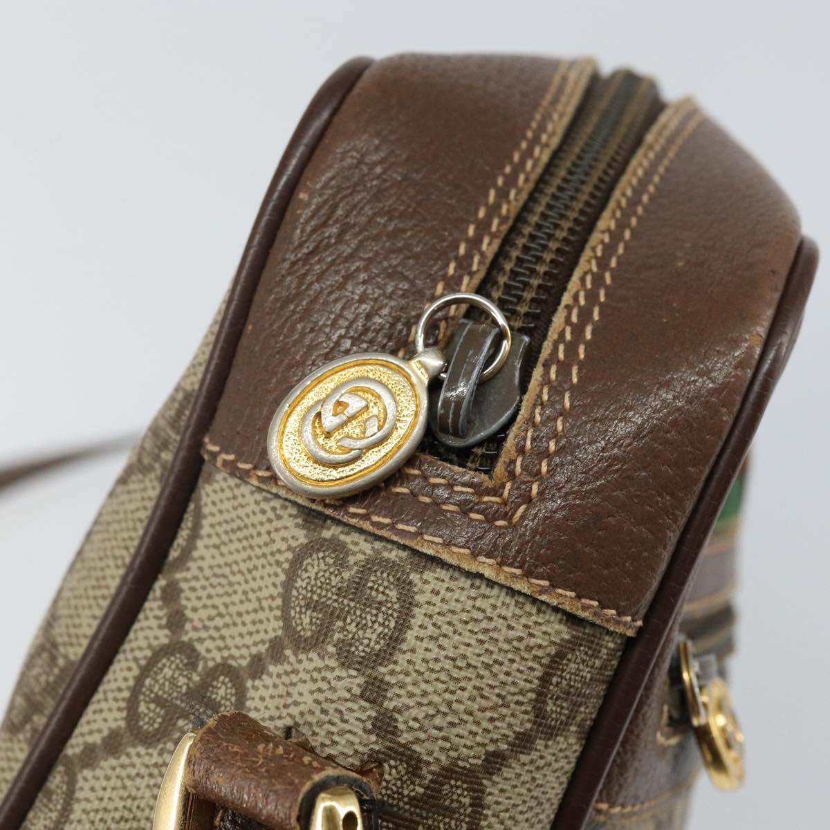 GUCCI GG Supreme Web Sherry Line Shoulder Bag PVC Beige Gold Auth 144379