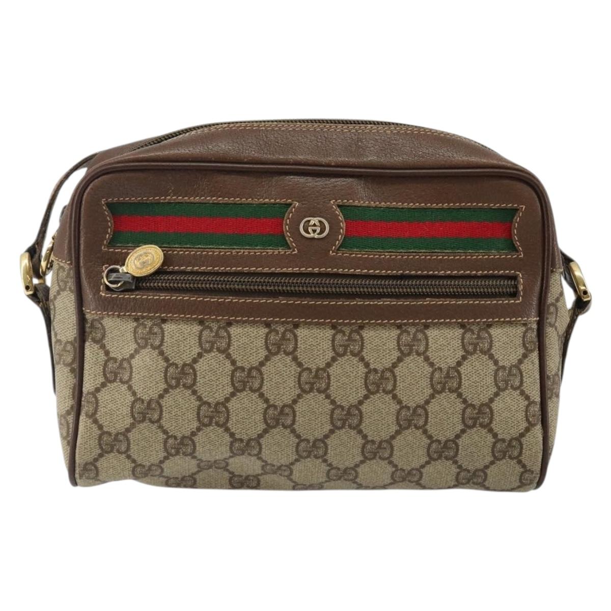GUCCI GG Supreme Web Sherry Line Shoulder Bag PVC Beige Gold Auth 144379