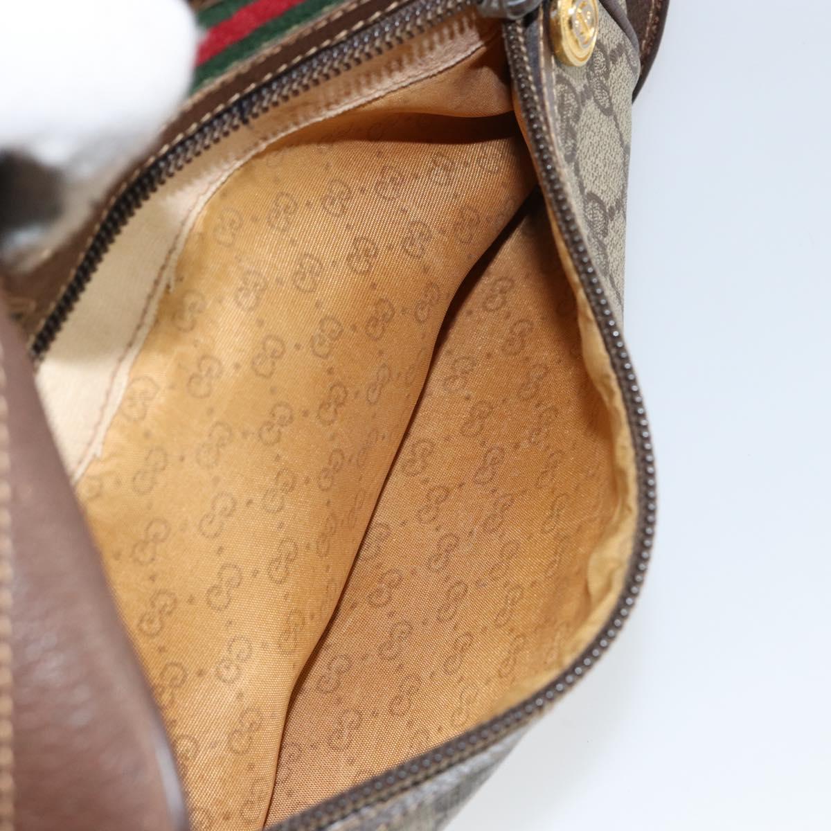 GUCCI GG Supreme Web Sherry Line Shoulder Bag PVC Beige Gold Auth 144379