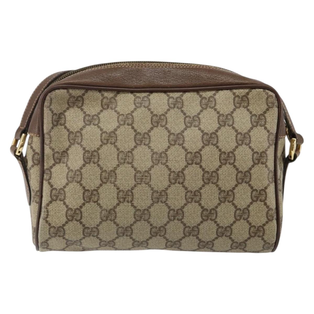 GUCCI GG Supreme Web Sherry Line Shoulder Bag PVC Beige Gold Auth 144379