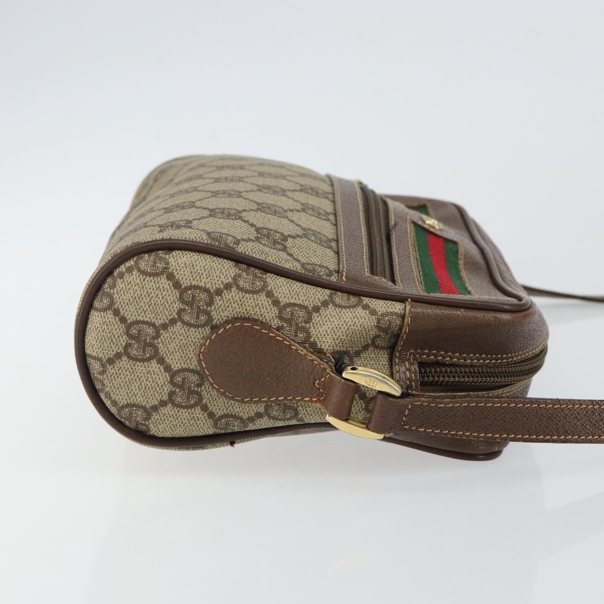 GUCCI GG Supreme Web Sherry Line Shoulder Bag PVC Beige Gold Auth 144379