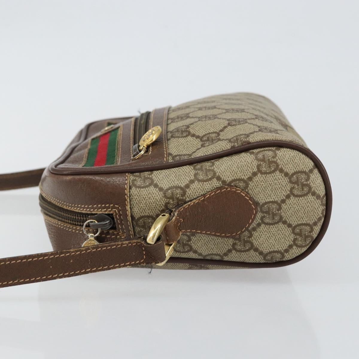 GUCCI GG Supreme Web Sherry Line Shoulder Bag PVC Beige Gold Auth 144379