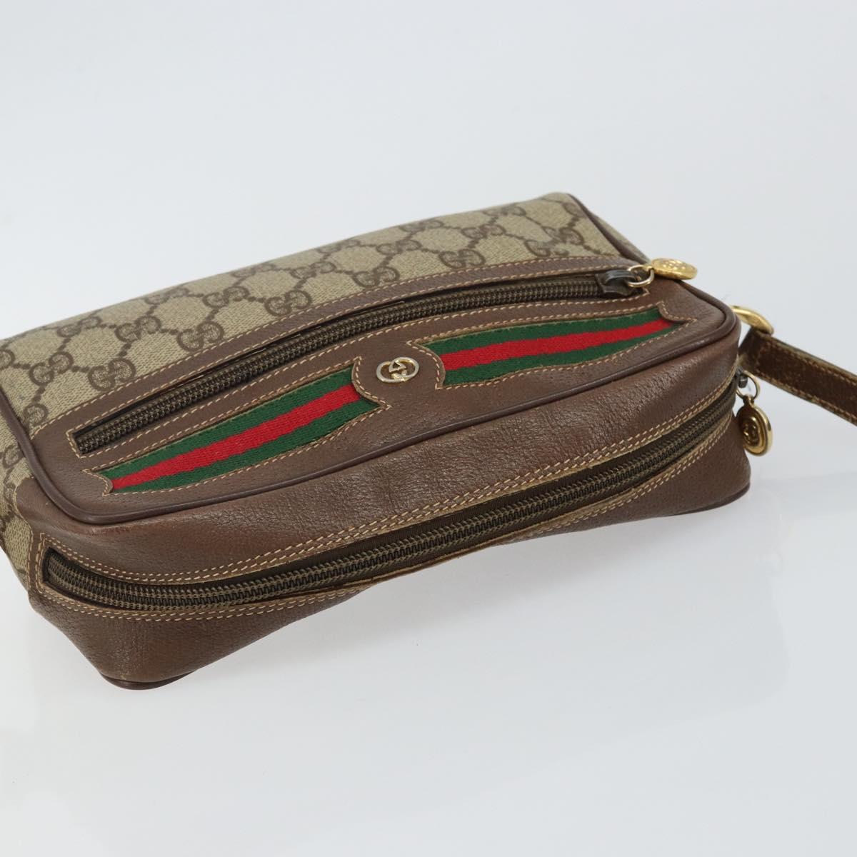 GUCCI GG Supreme Web Sherry Line Shoulder Bag PVC Beige Gold Auth 144379