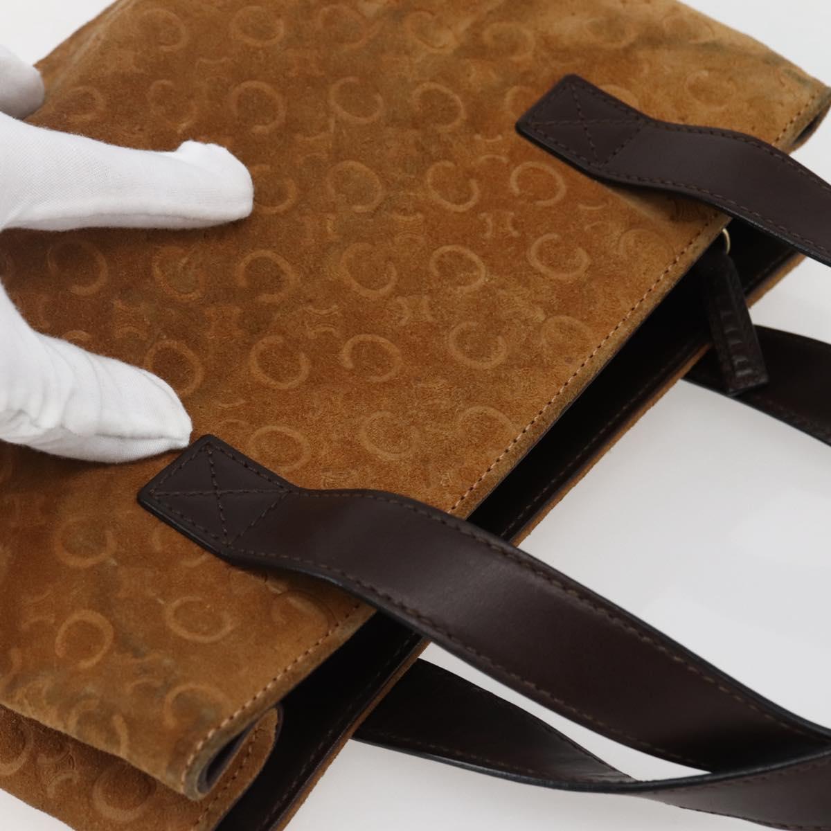 CELINE C Macadam Canvas Hand Bag Brown Gold Auth 144381