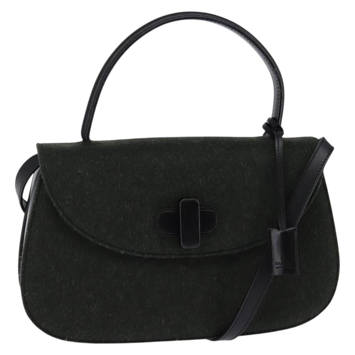GUCCI Hand Bag Felt 2way Khaki Silver Auth 144382