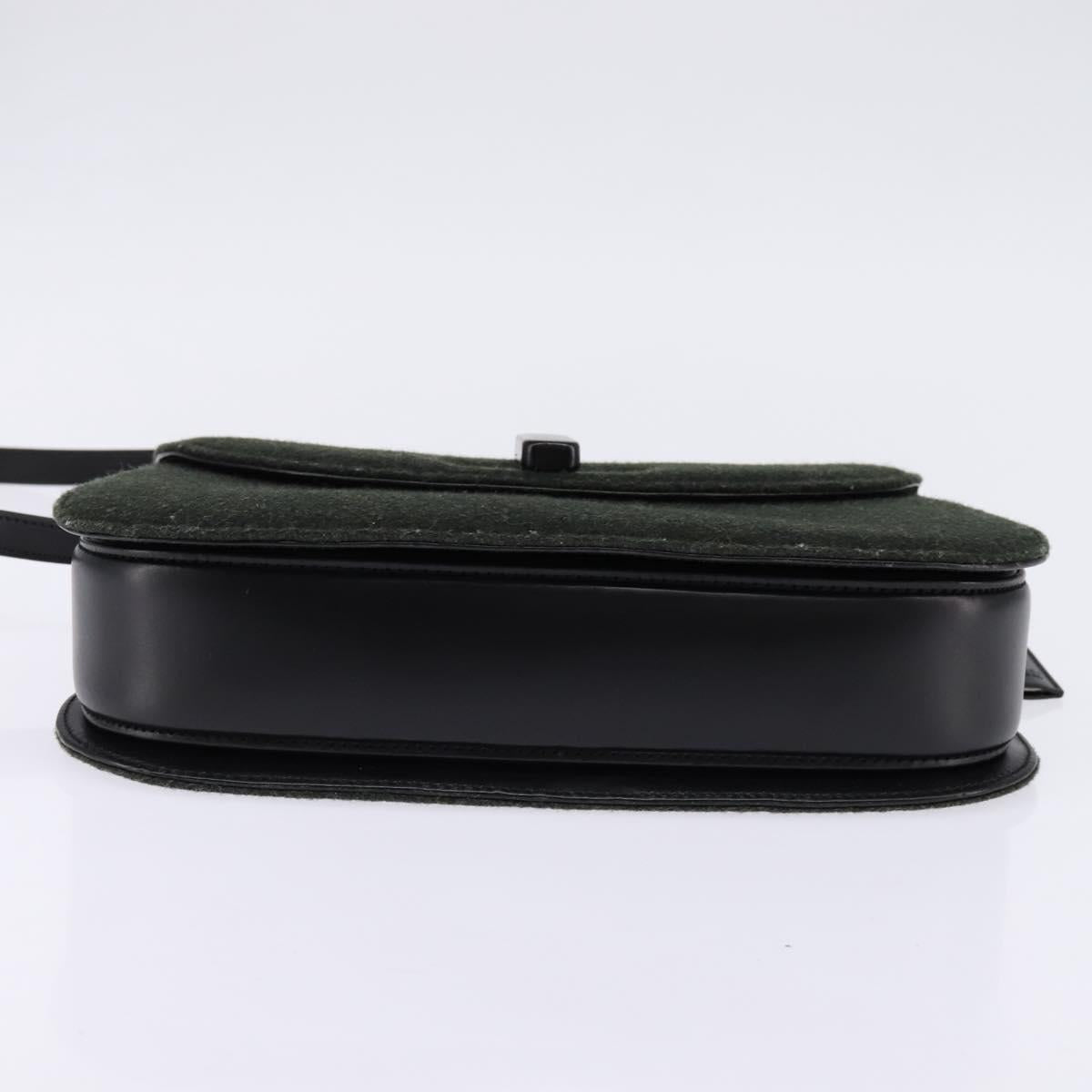 GUCCI Hand Bag Felt 2way Khaki Silver Auth 144382