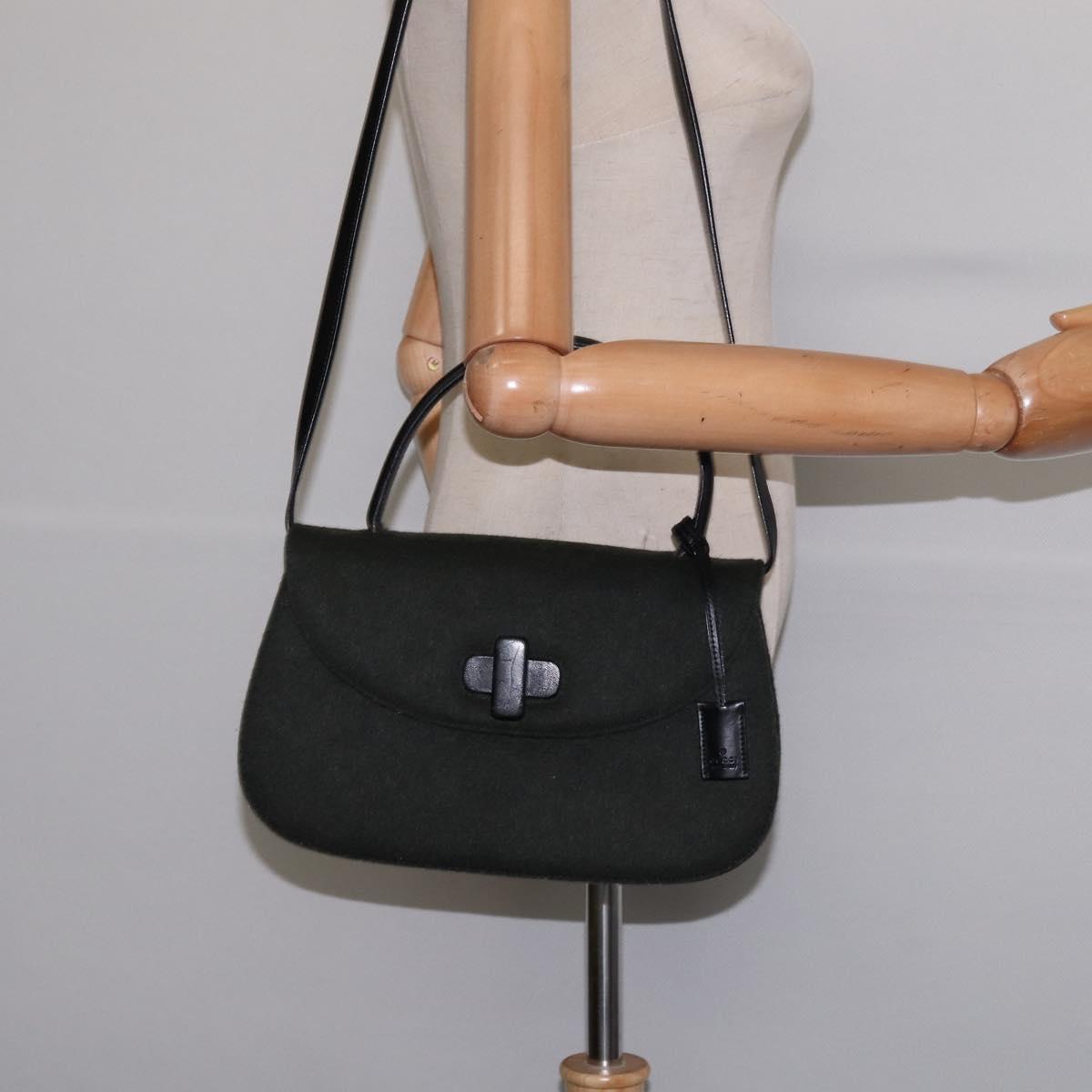 GUCCI Hand Bag Felt 2way Khaki Silver Auth 144382