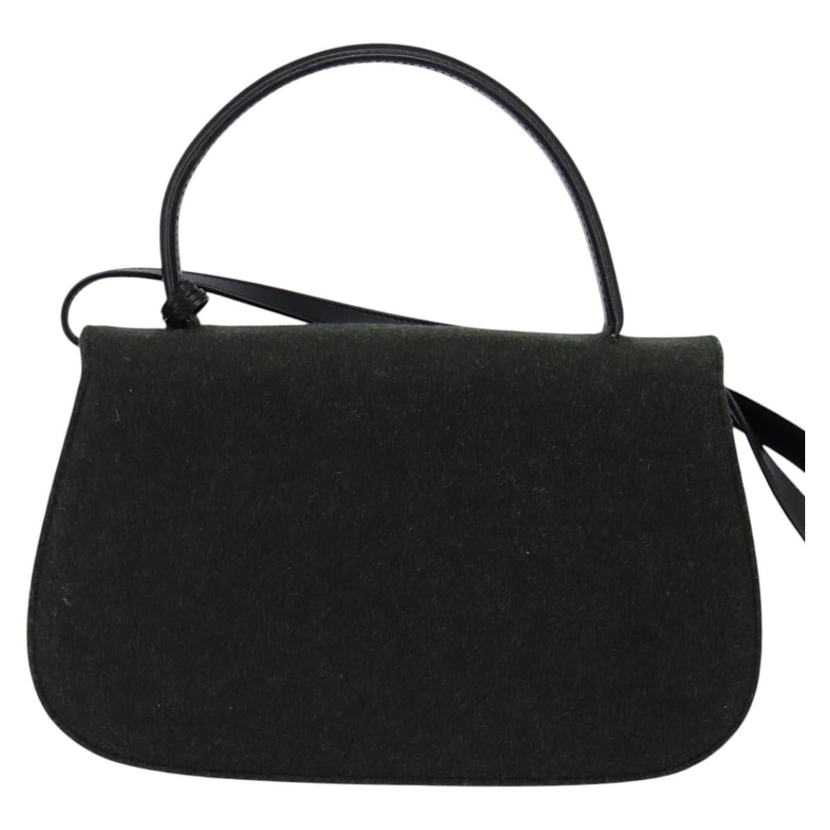 GUCCI Hand Bag Felt 2way Khaki Silver Auth 144382