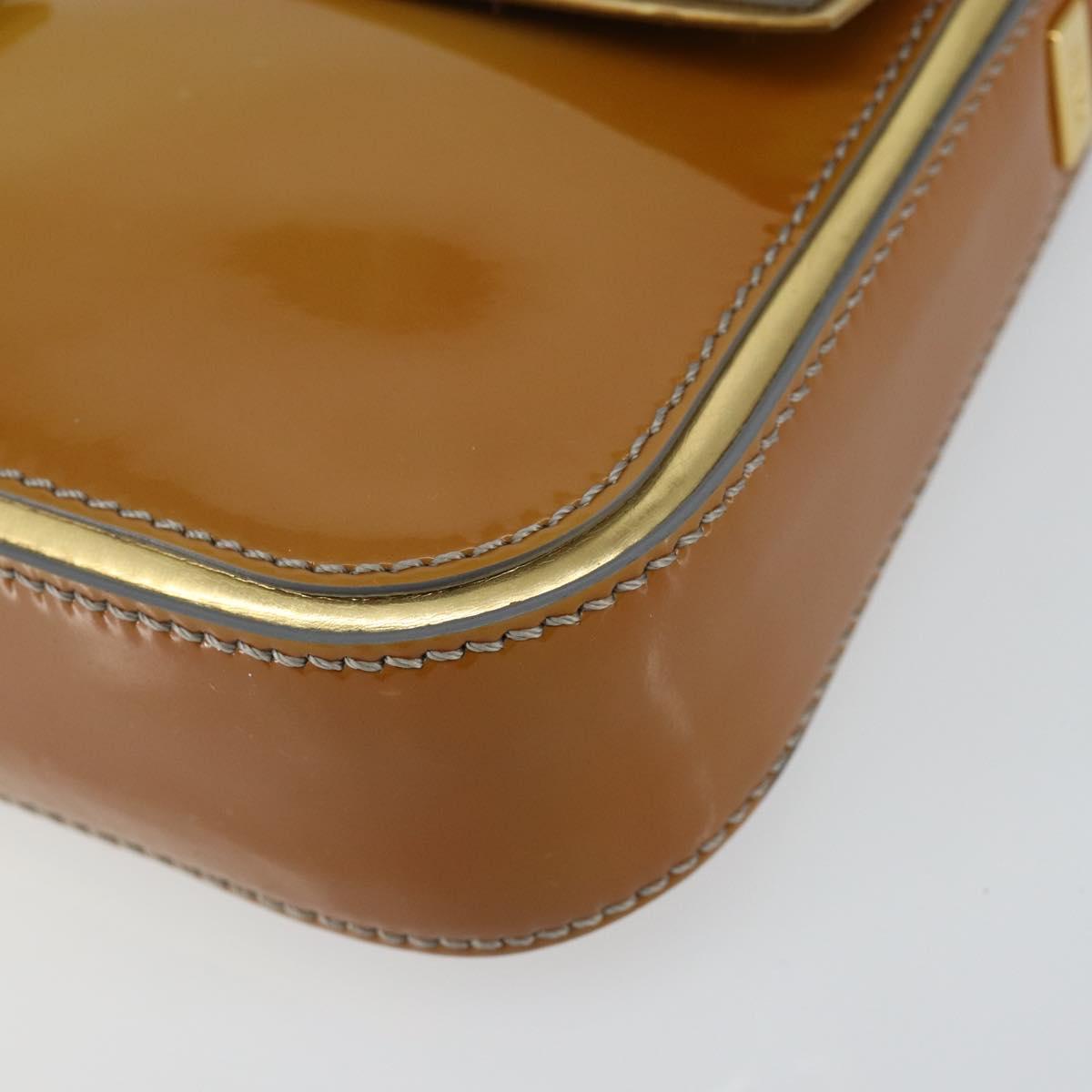 FENDI Mamma Baguette Chain Shoulder Bag Patent leather Gray Gold Auth 144385A