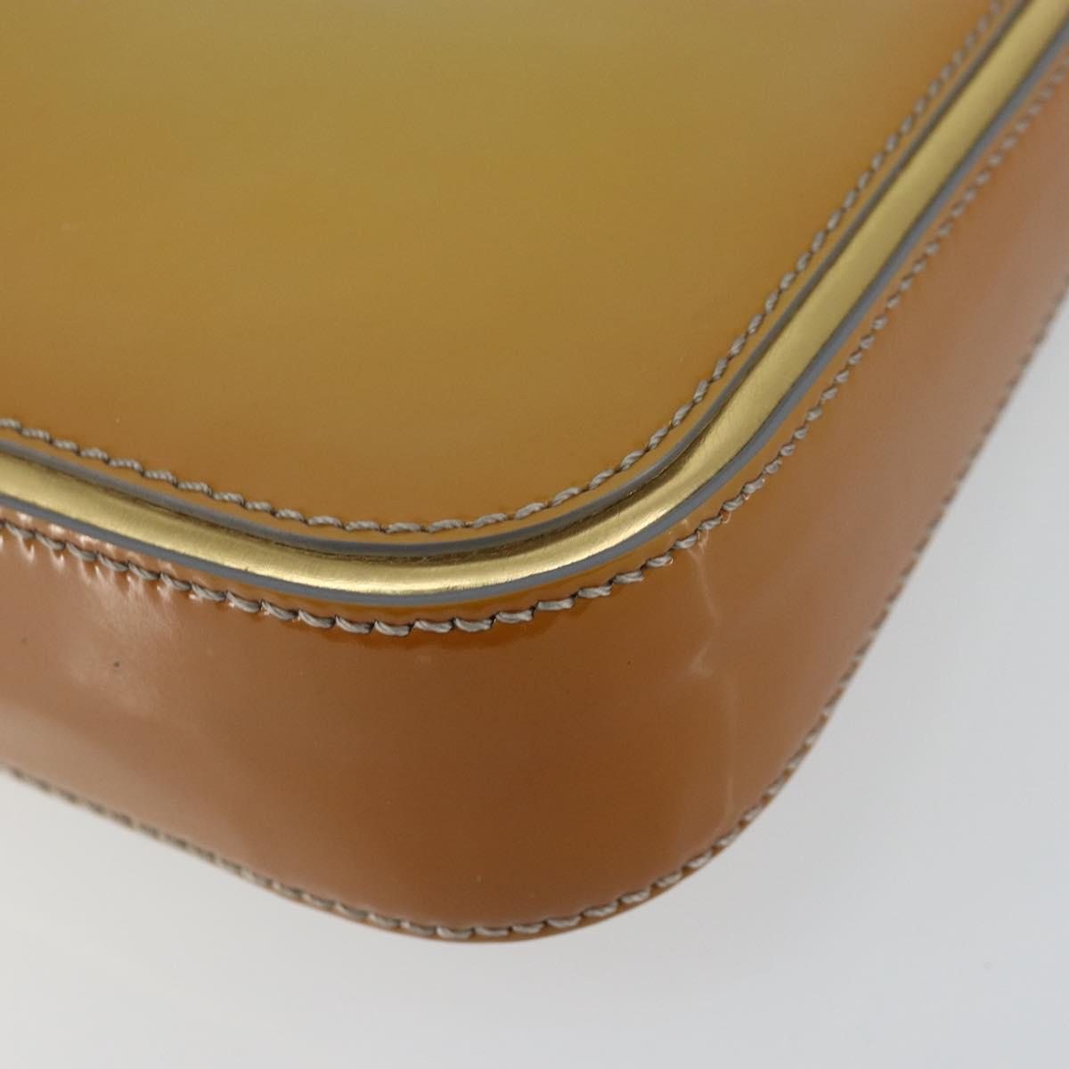 FENDI Mamma Baguette Chain Shoulder Bag Patent leather Gray Gold Auth 144385A