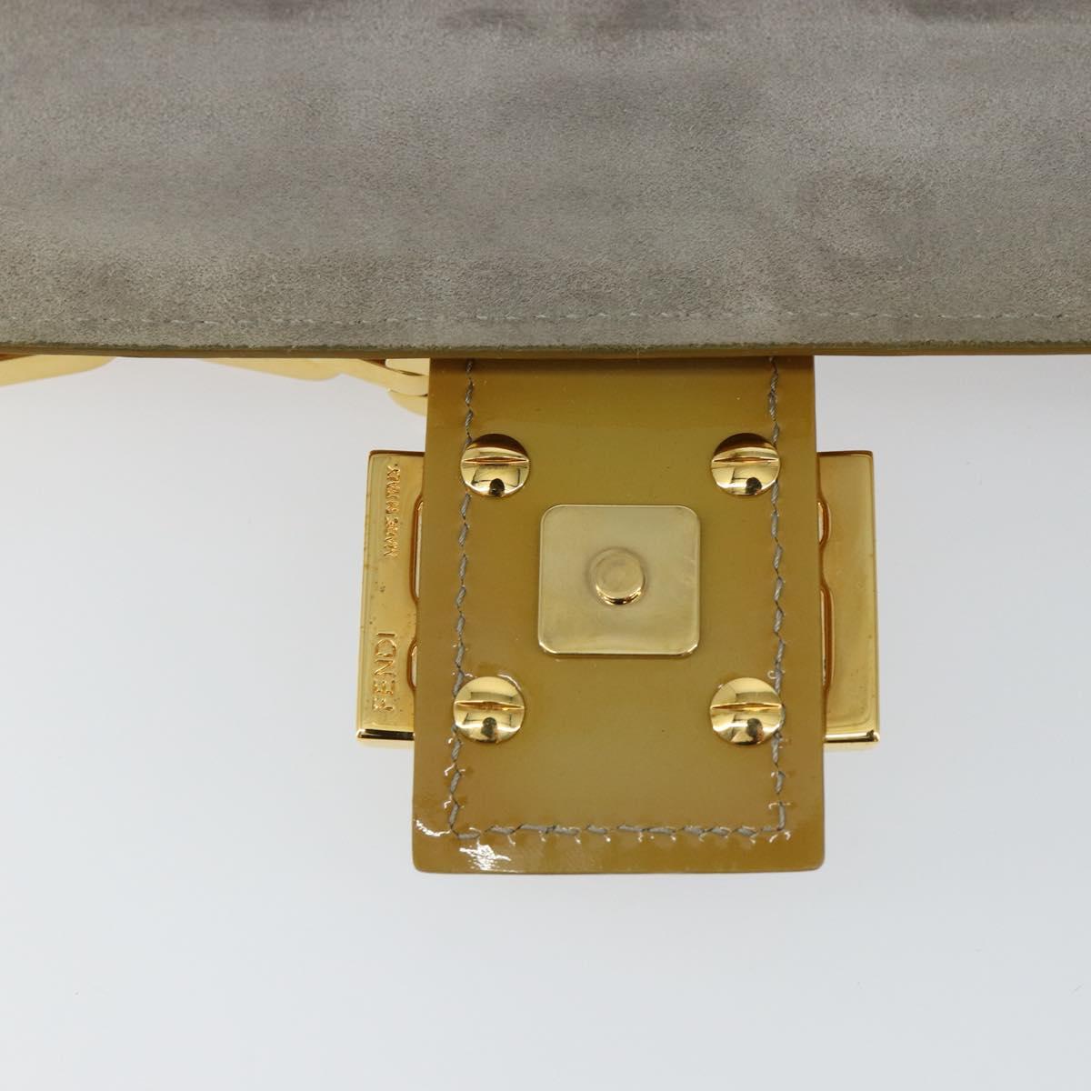 FENDI Mamma Baguette Chain Shoulder Bag Patent leather Gray Gold Auth 144385A