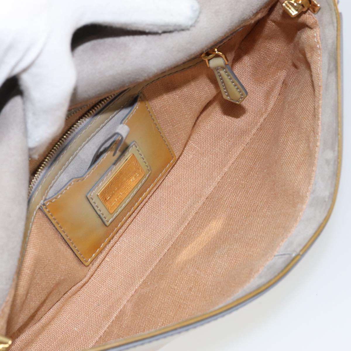 FENDI Mamma Baguette Chain Shoulder Bag Patent leather Gray Gold Auth 144385A