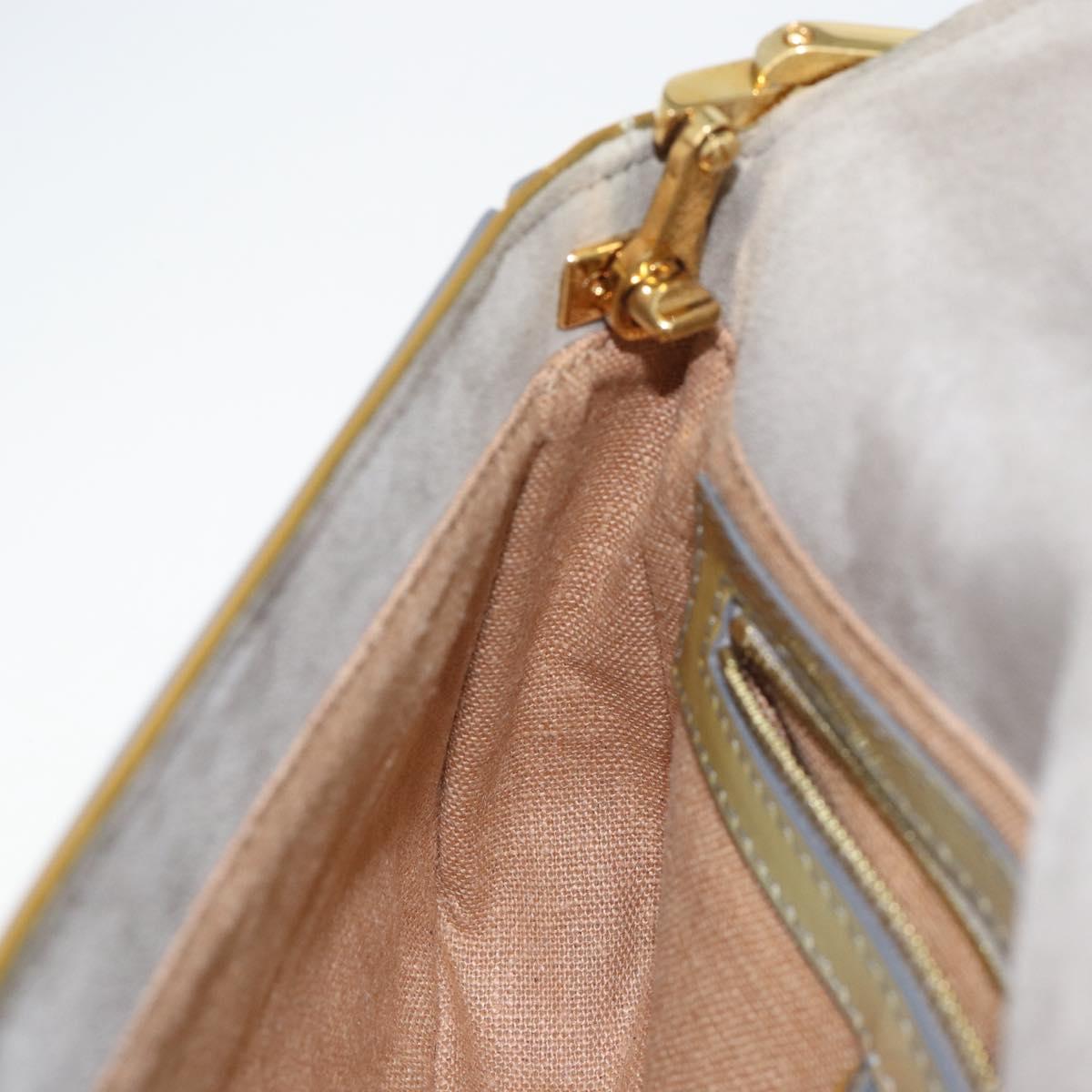 FENDI Mamma Baguette Chain Shoulder Bag Patent leather Gray Gold Auth 144385A
