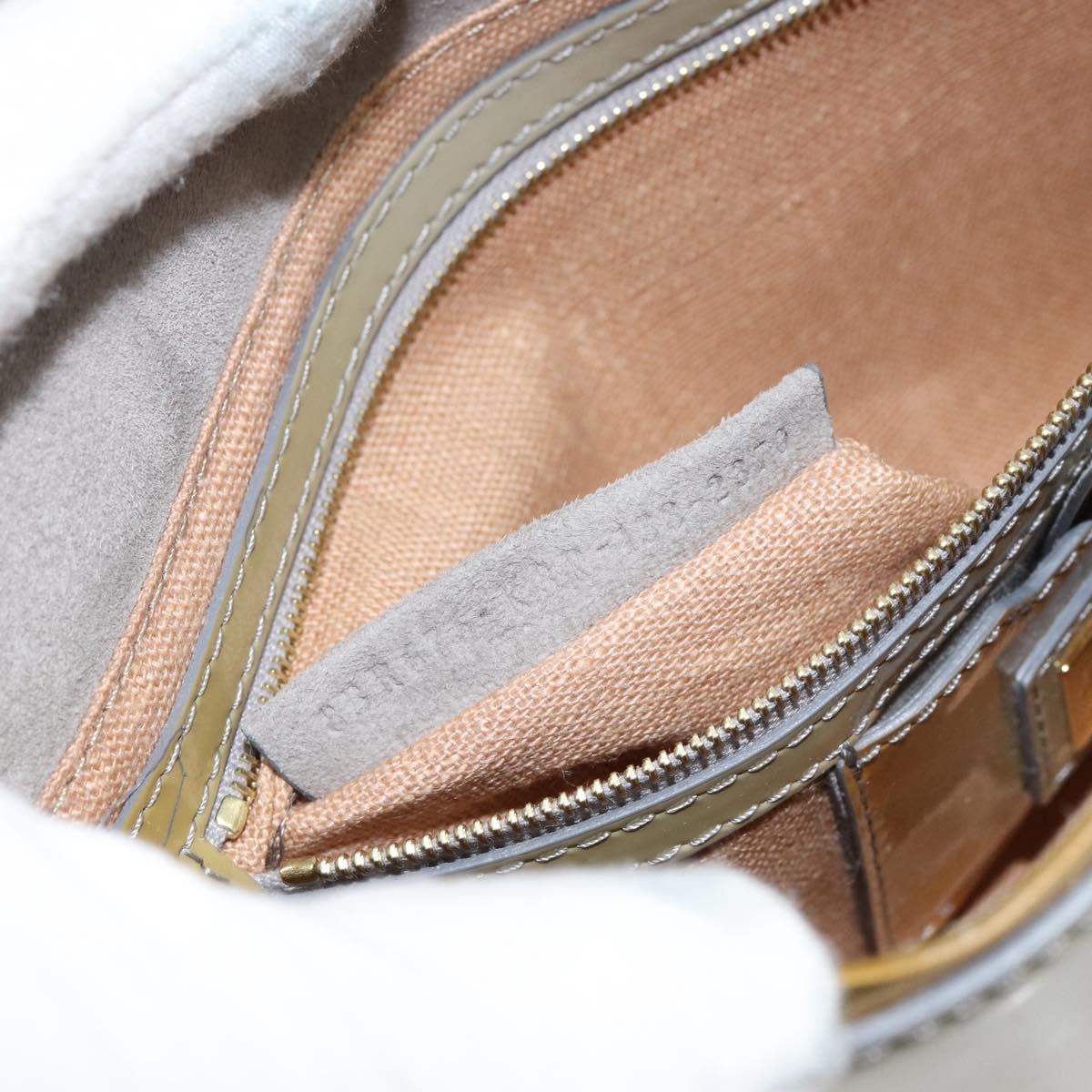 FENDI Mamma Baguette Chain Shoulder Bag Patent leather Gray Gold Auth 144385