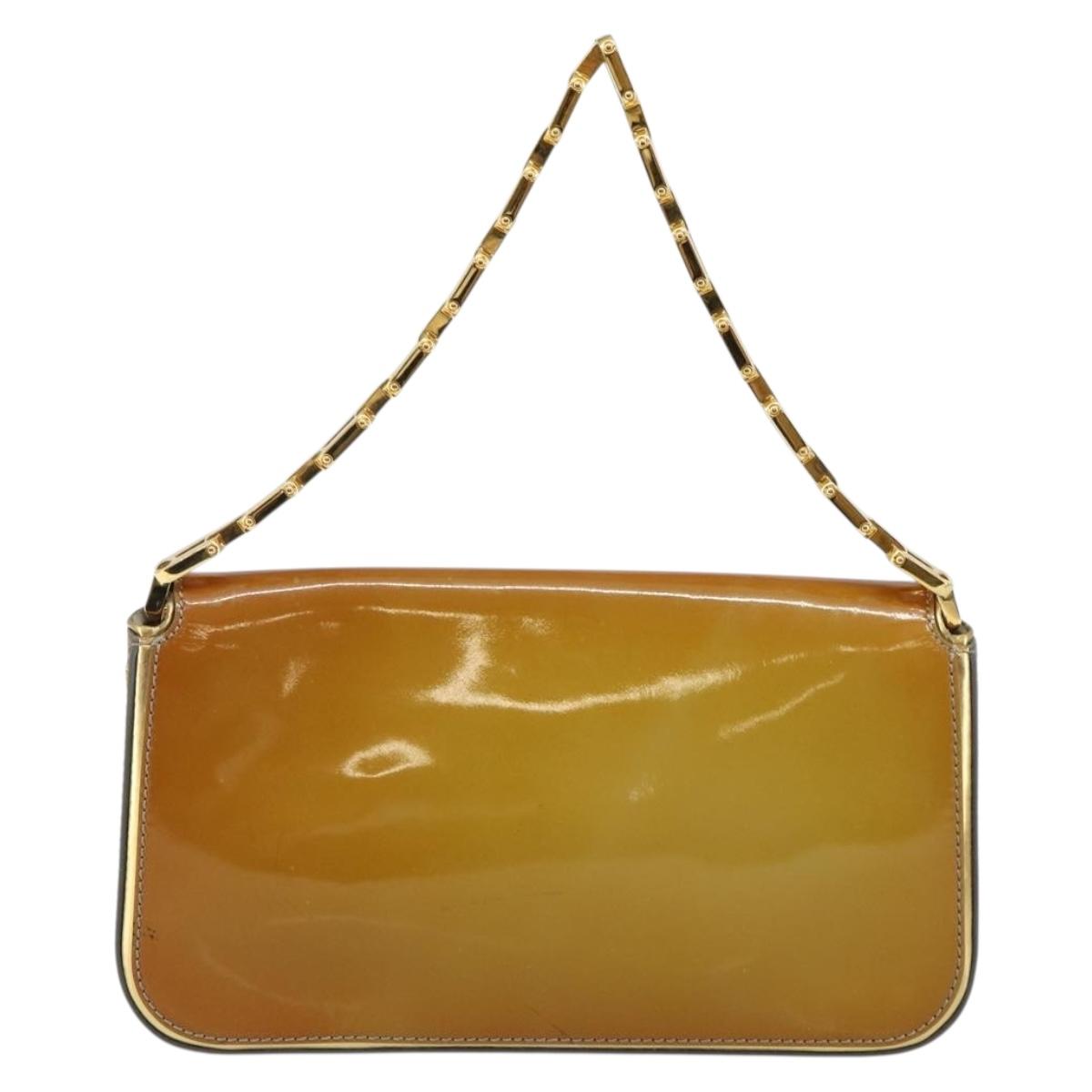 FENDI Mamma Baguette Chain Shoulder Bag Patent leather Gray Gold Auth 144385