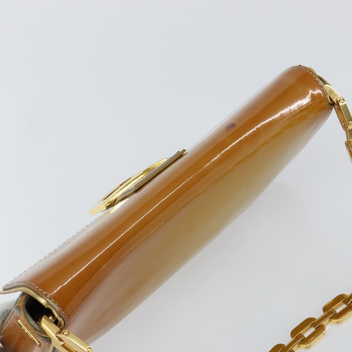 FENDI Mamma Baguette Chain Shoulder Bag Patent leather Gray Gold Auth 144385