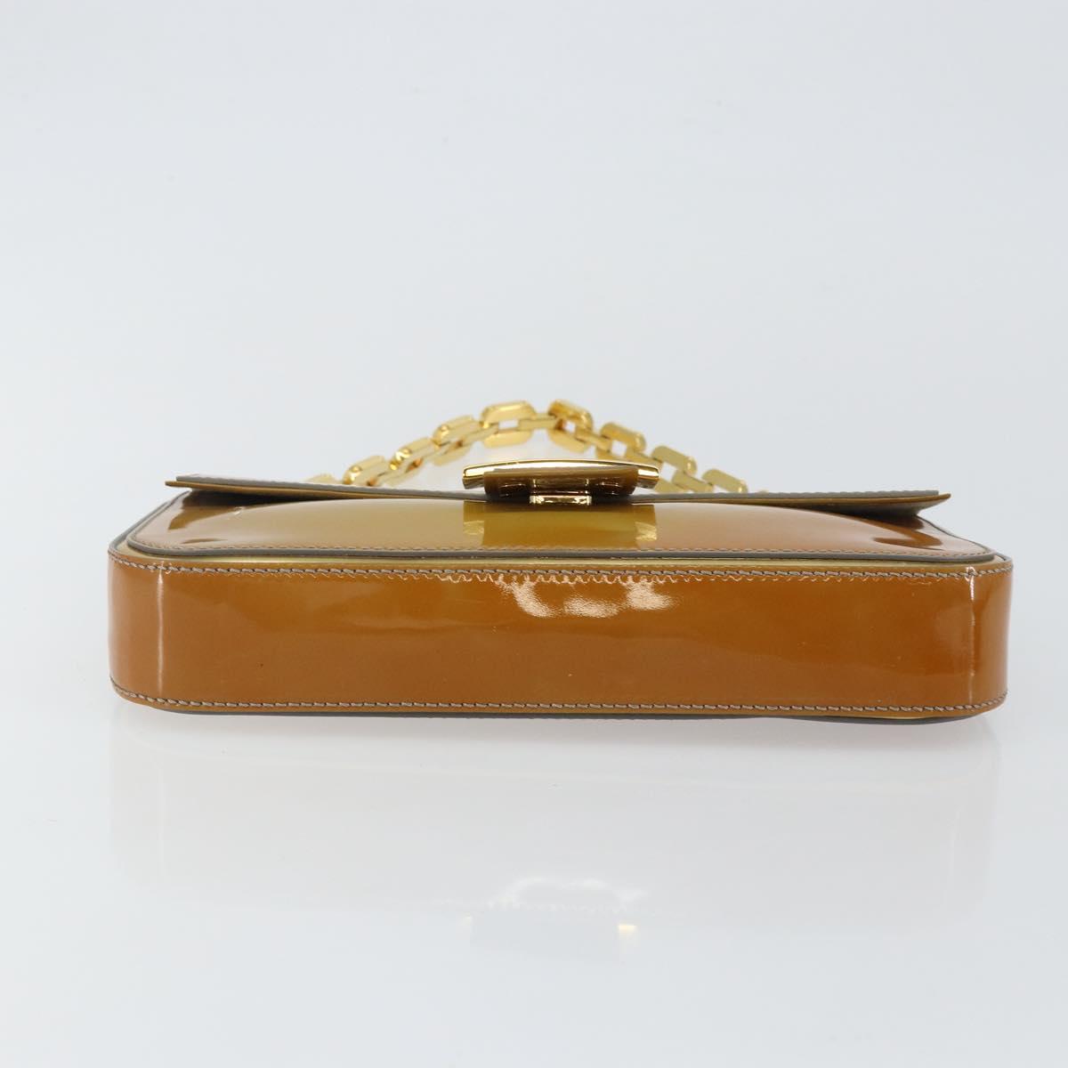 FENDI Mamma Baguette Chain Shoulder Bag Patent leather Gray Gold Auth 144385A