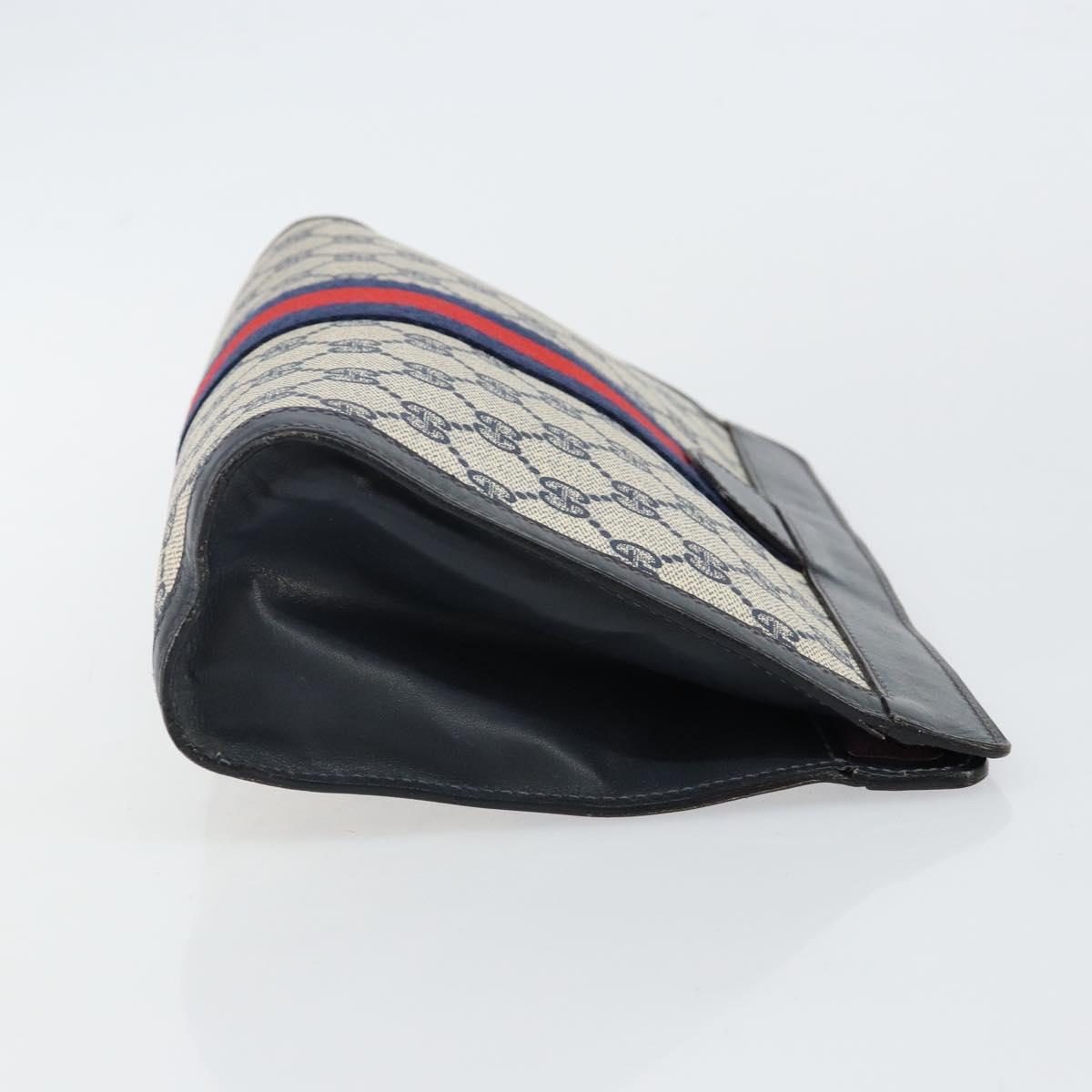 GUCCI GG Supreme Sherry Line Clutch Bag PVC Navy Red Auth 144387
