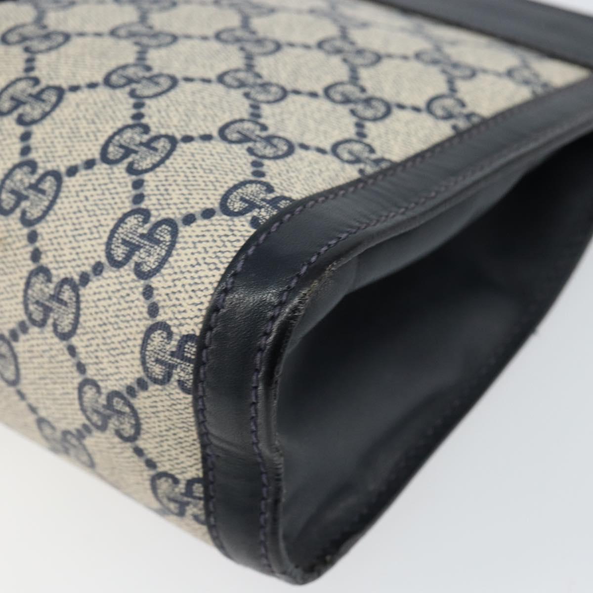 GUCCI GG Supreme Sherry Line Clutch Bag PVC Navy Red Auth 144387
