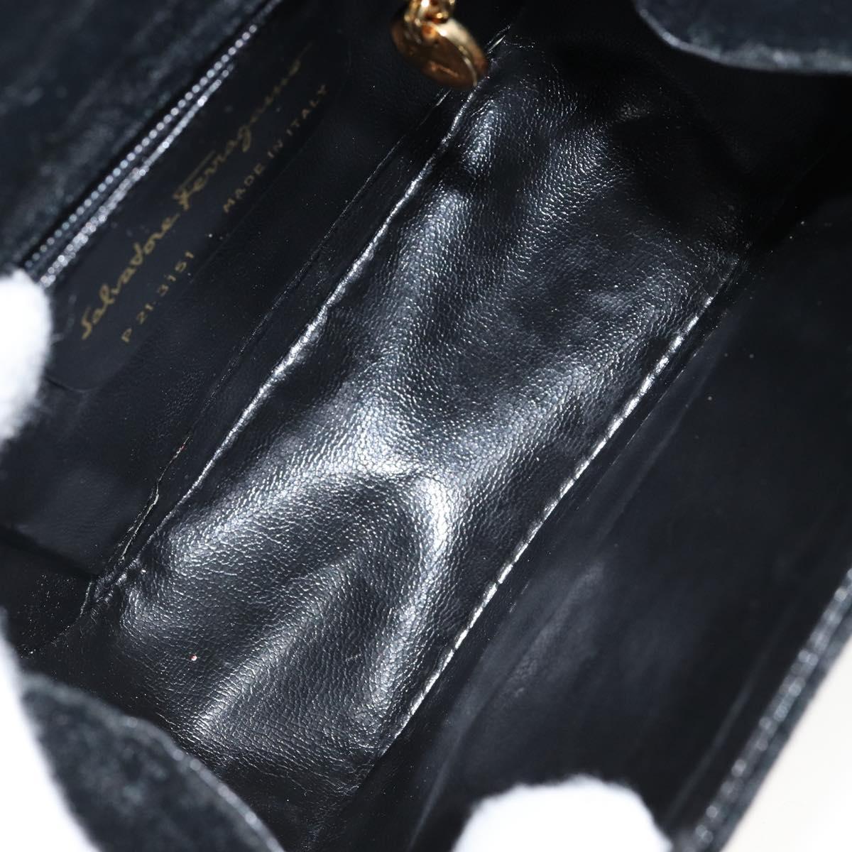 Salvatore Ferragamo Gancini Shoulder Bag Velor Black Gold Auth 144388