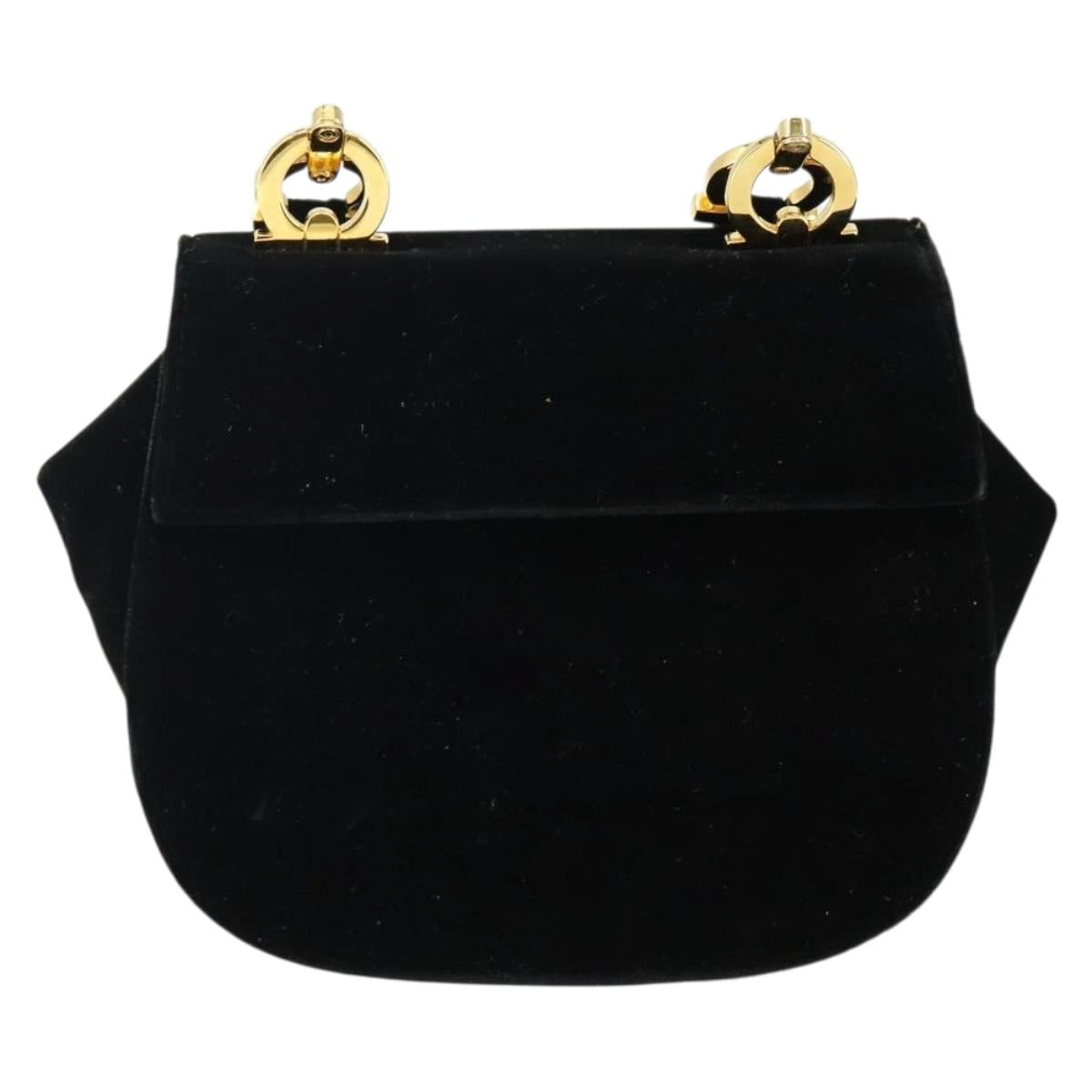 Salvatore Ferragamo Gancini Shoulder Bag Velor Black Gold Auth 144388