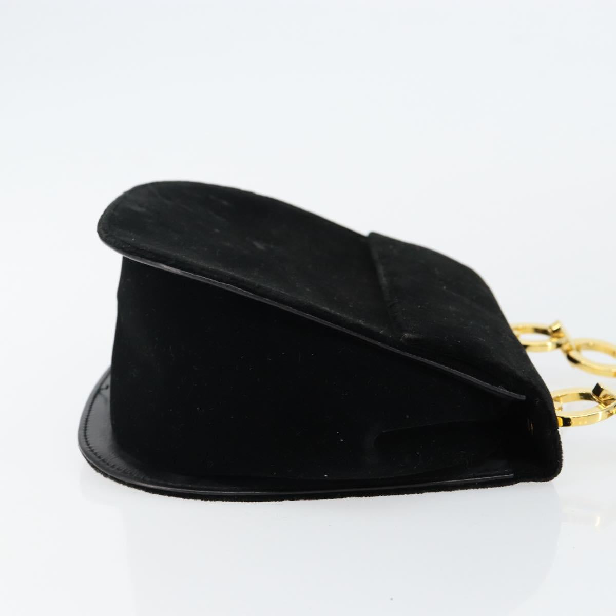 Salvatore Ferragamo Gancini Shoulder Bag Velor Black Gold Auth 144388