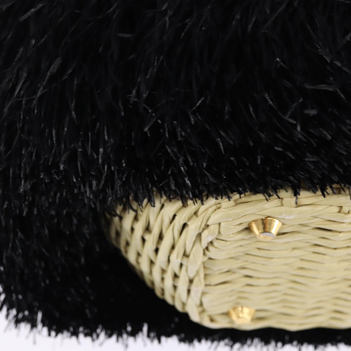 PRADA Basket bag Hand Bag Raffia 2way Black Gold Auth 144390