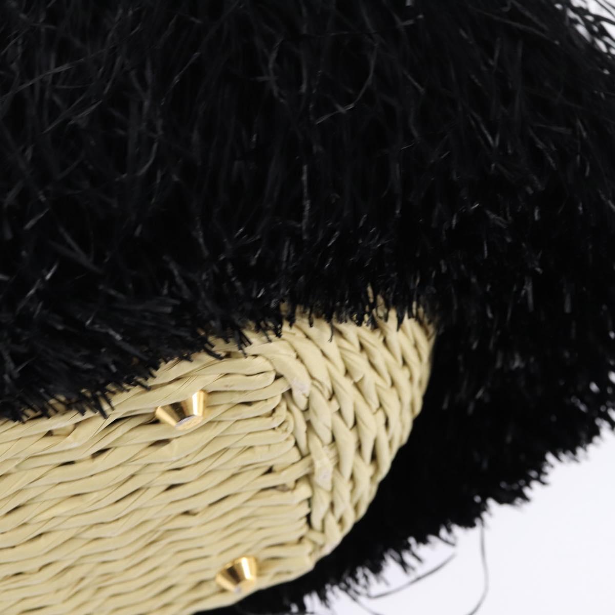 PRADA Basket bag Hand Bag Raffia 2way Black Gold Auth 144390