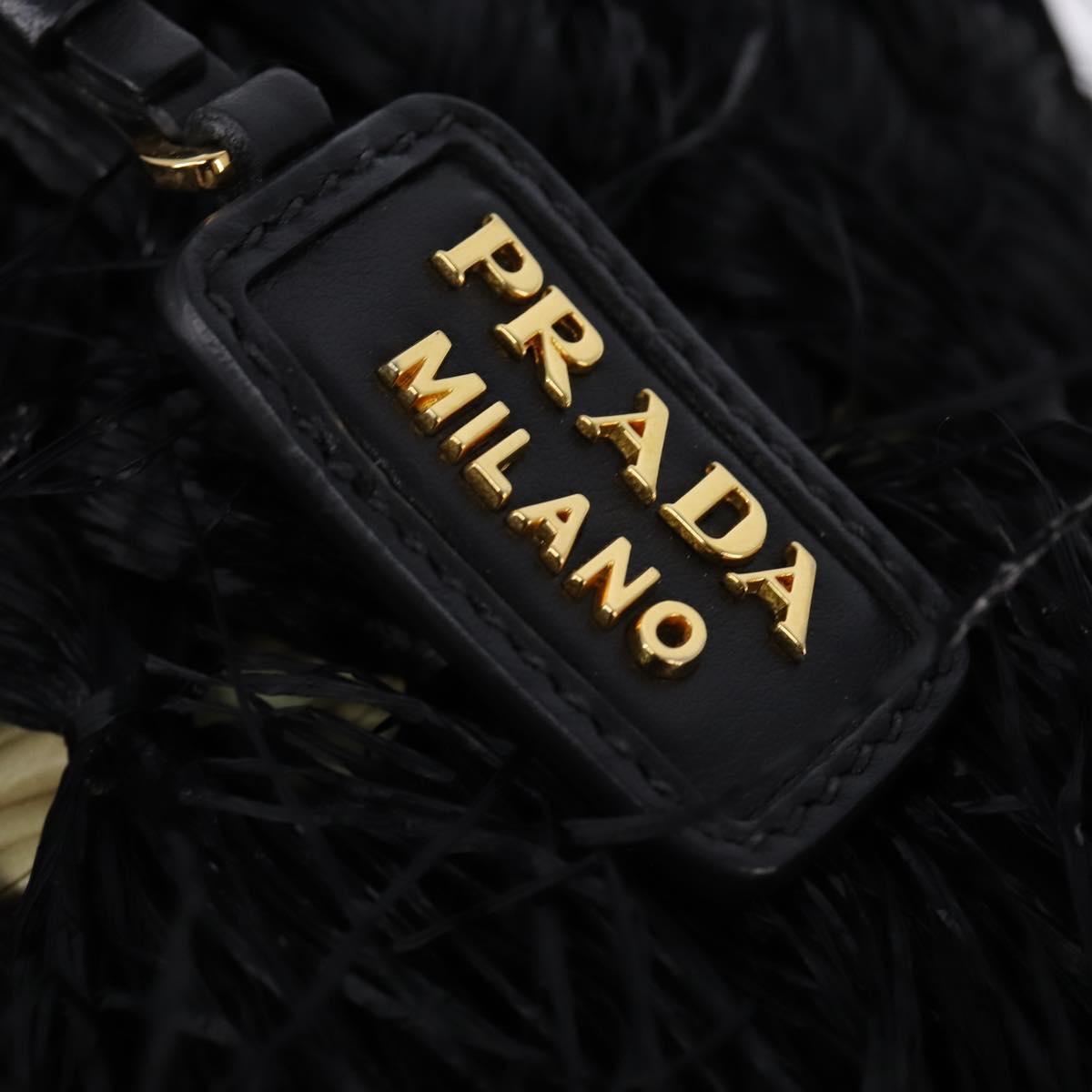 PRADA Basket bag Hand Bag Raffia 2way Black Gold Auth 144390