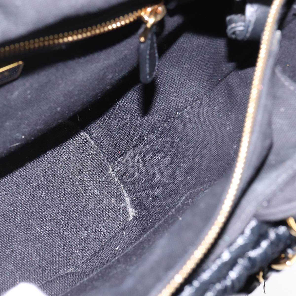 PRADA Basket bag Hand Bag Raffia 2way Black Gold Auth 144390