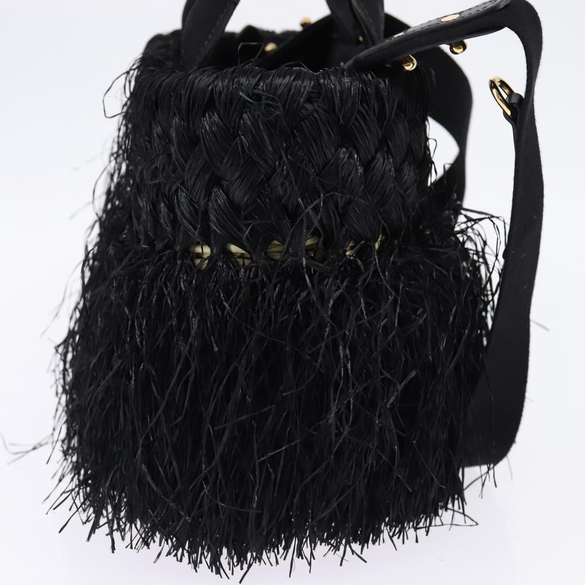 PRADA Basket bag Hand Bag Raffia 2way Black Gold Auth 144390