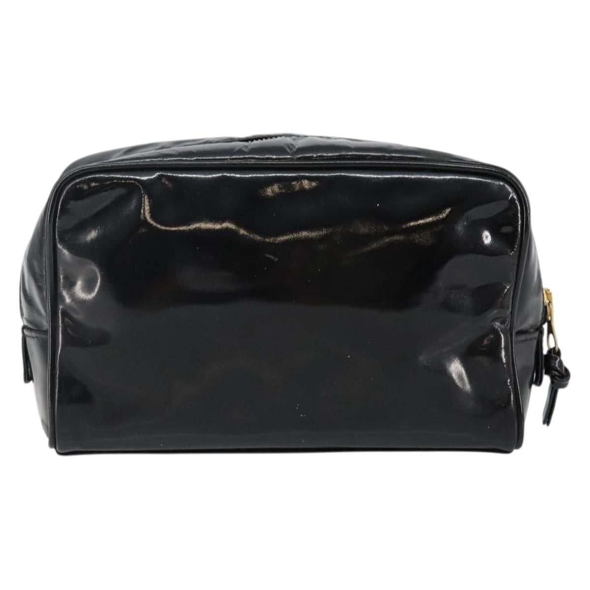 CHANEL COCO Mark Vanity Cosmetic Pouch Patent leather Black Gold CC Auth 144394