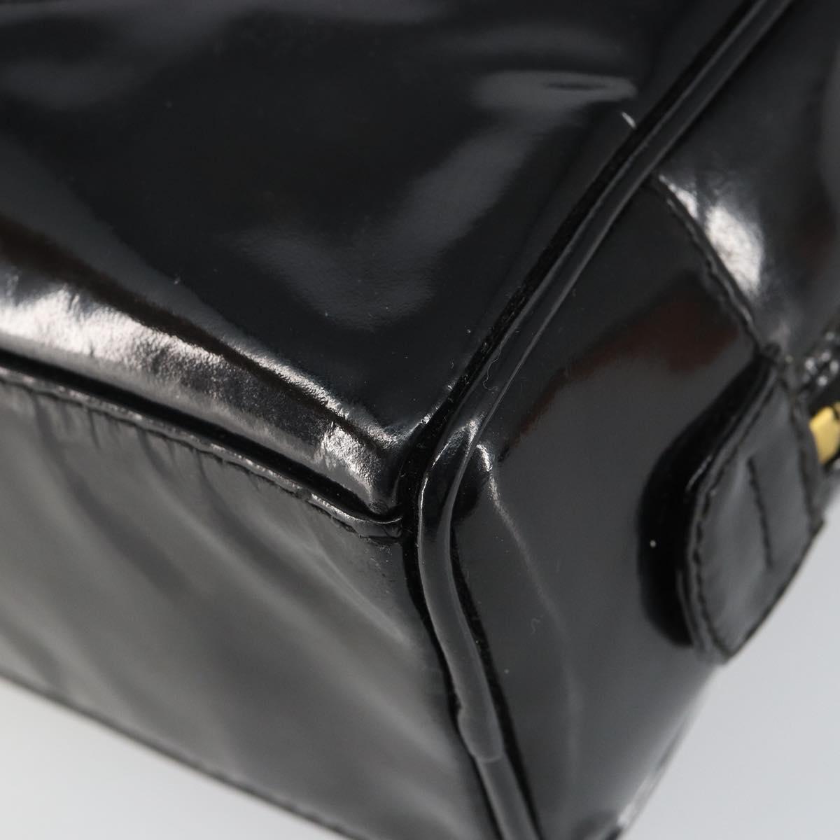 CHANEL COCO Mark Vanity Cosmetic Pouch Patent leather Black Gold CC Auth 144394