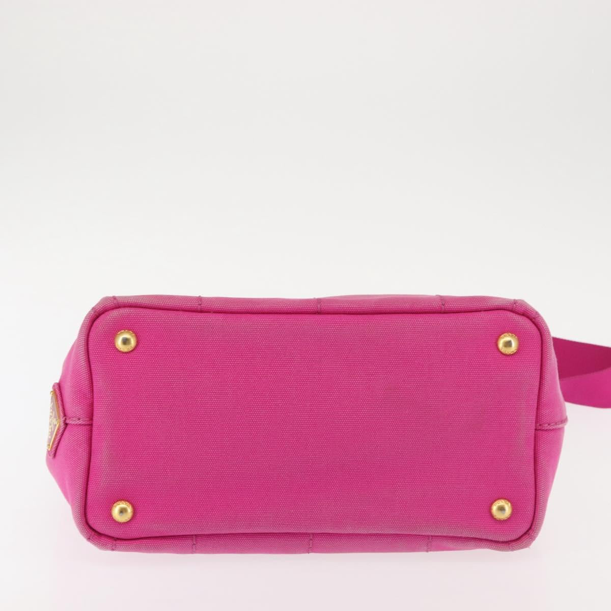 PRADA Canapa PM Hand Bag Canvas 2way Pink Gold Auth 144395