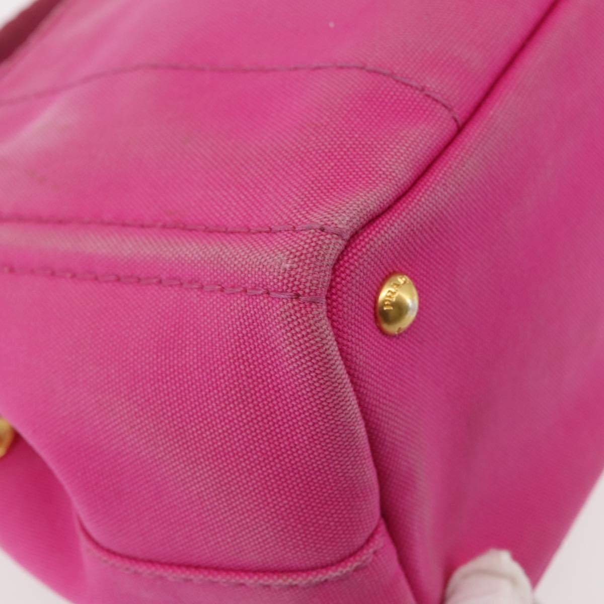 PRADA Canapa PM Hand Bag Canvas 2way Pink Gold Auth 144395