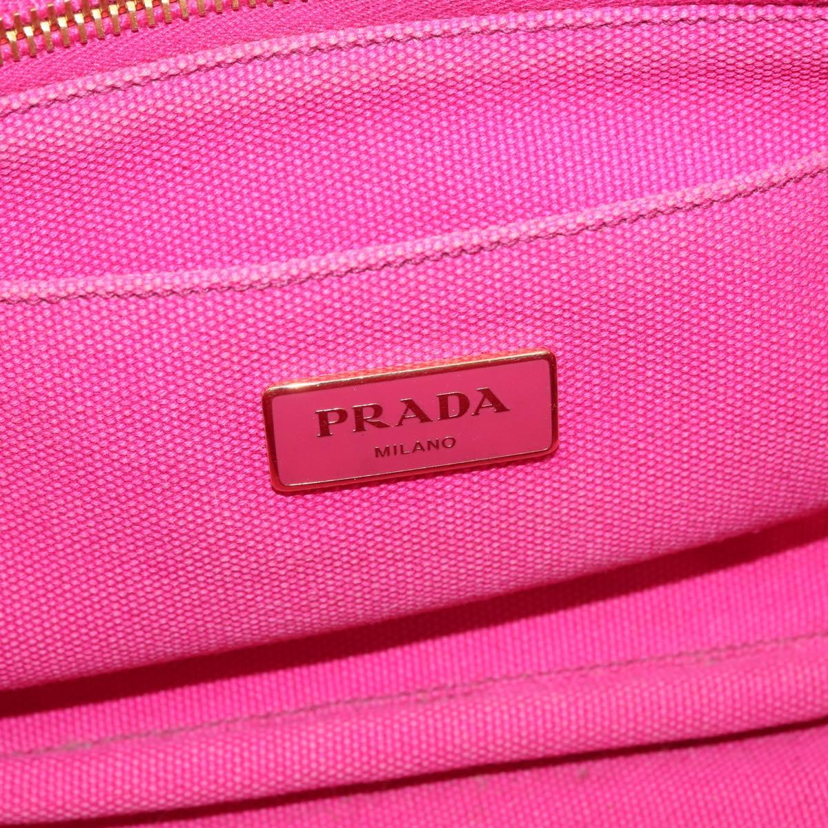 PRADA Canapa PM Hand Bag Canvas 2way Pink Gold Auth 144395