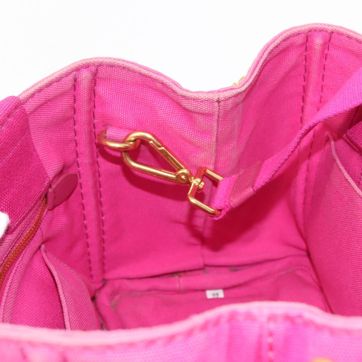 PRADA Canapa PM Hand Bag Canvas 2way Pink Gold Auth 144395