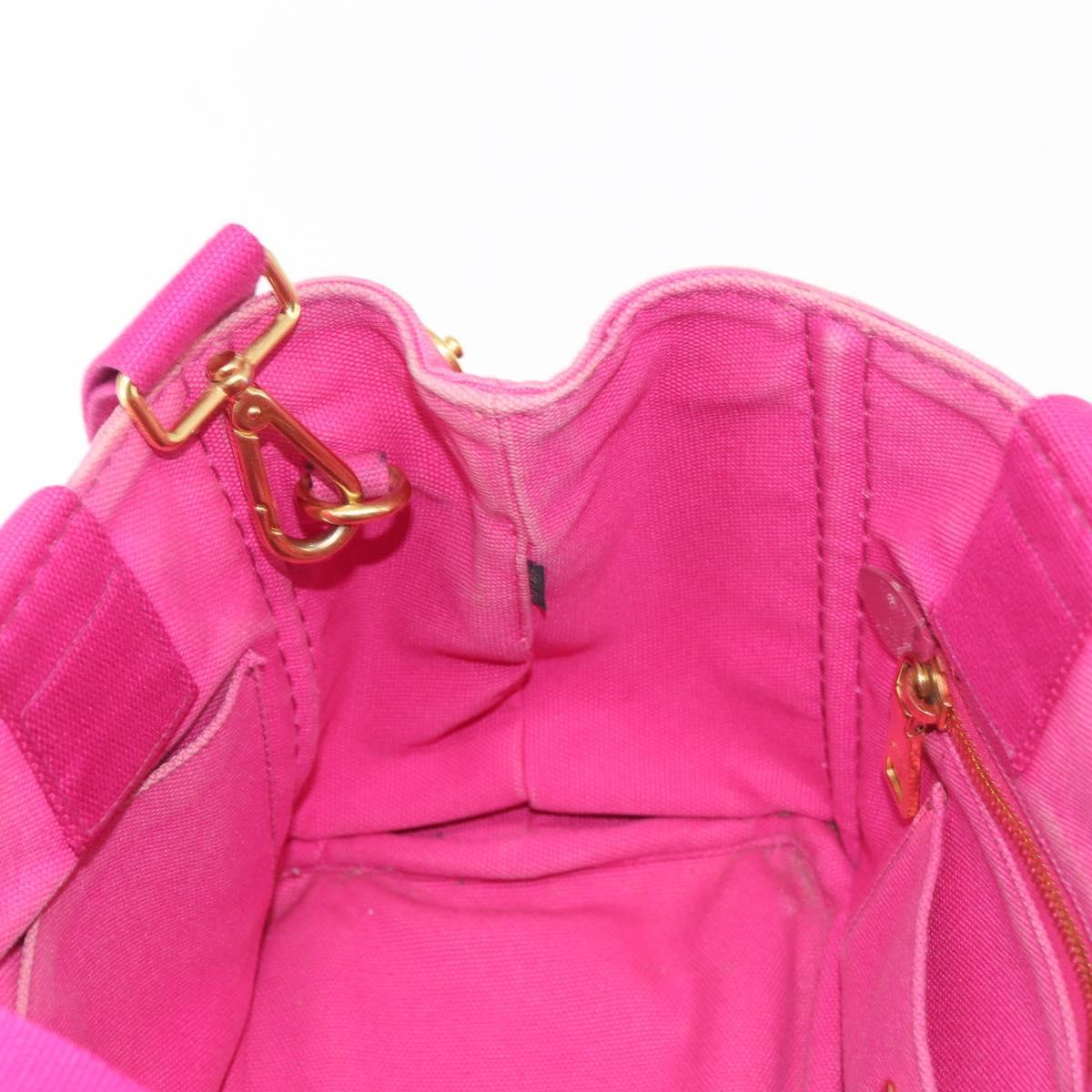 PRADA Canapa PM Hand Bag Canvas 2way Pink Gold Auth 144395