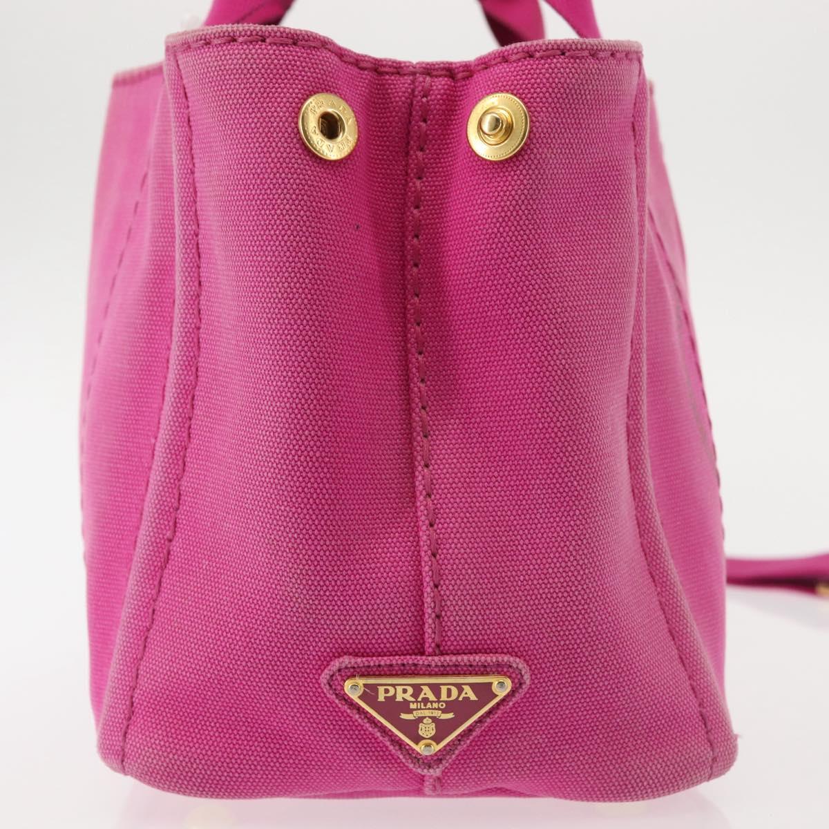 PRADA Canapa PM Hand Bag Canvas 2way Pink Gold Auth 144395