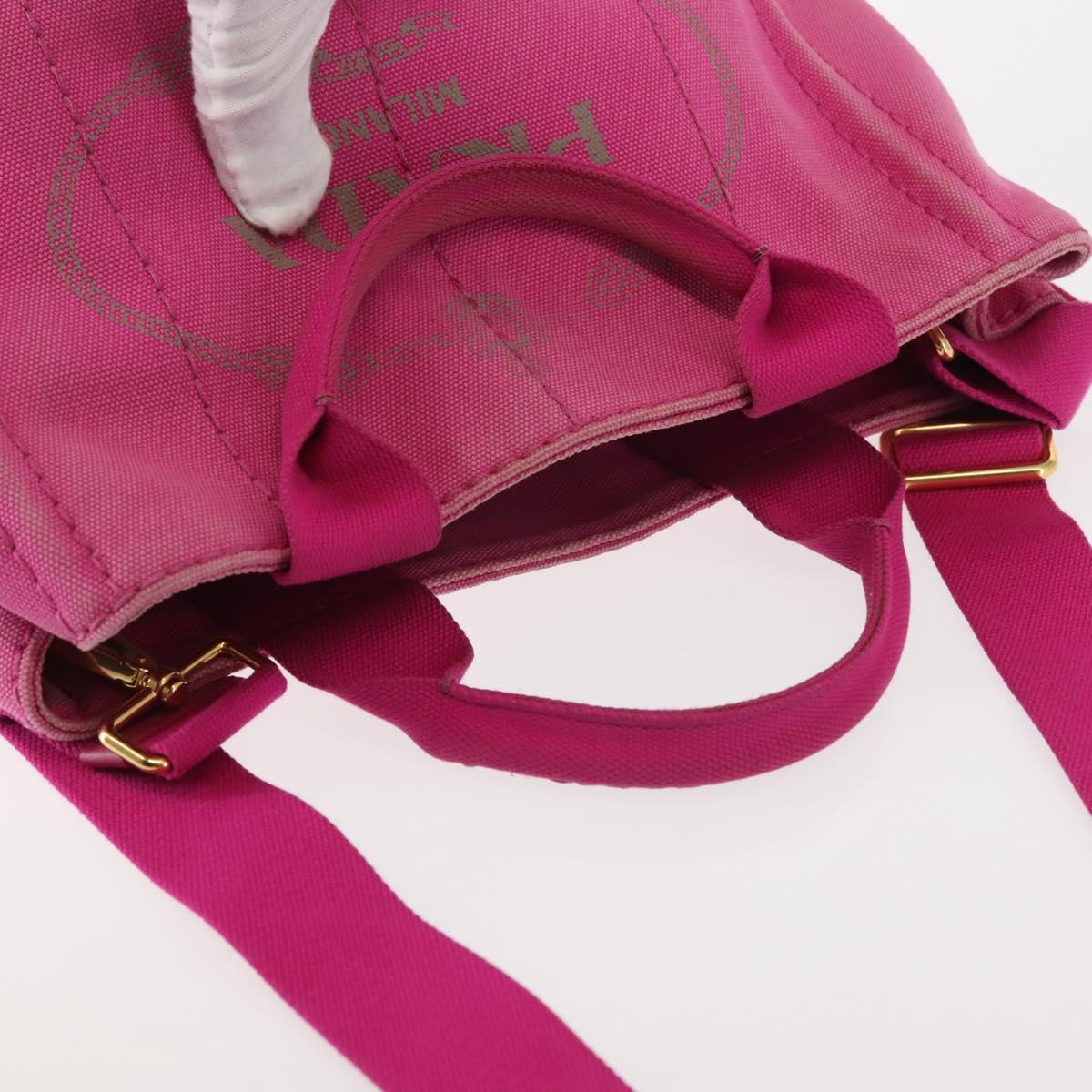 PRADA Canapa PM Hand Bag Canvas 2way Pink Gold Auth 144395