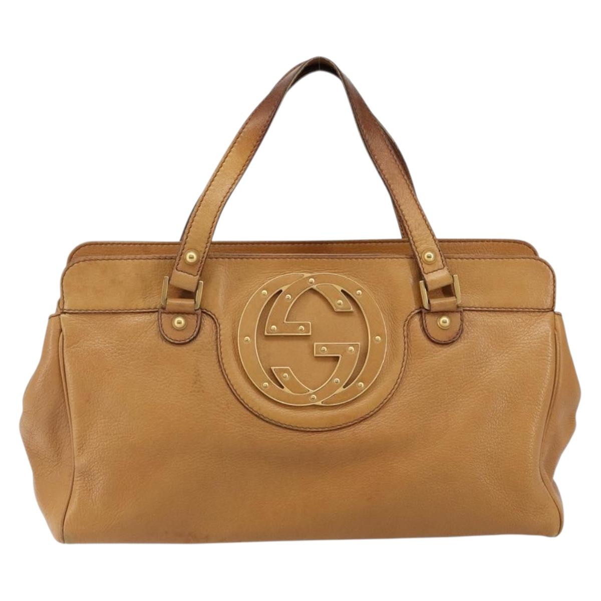 GUCCI Hand Bag Leather Beige Gold 121551 Auth 144406