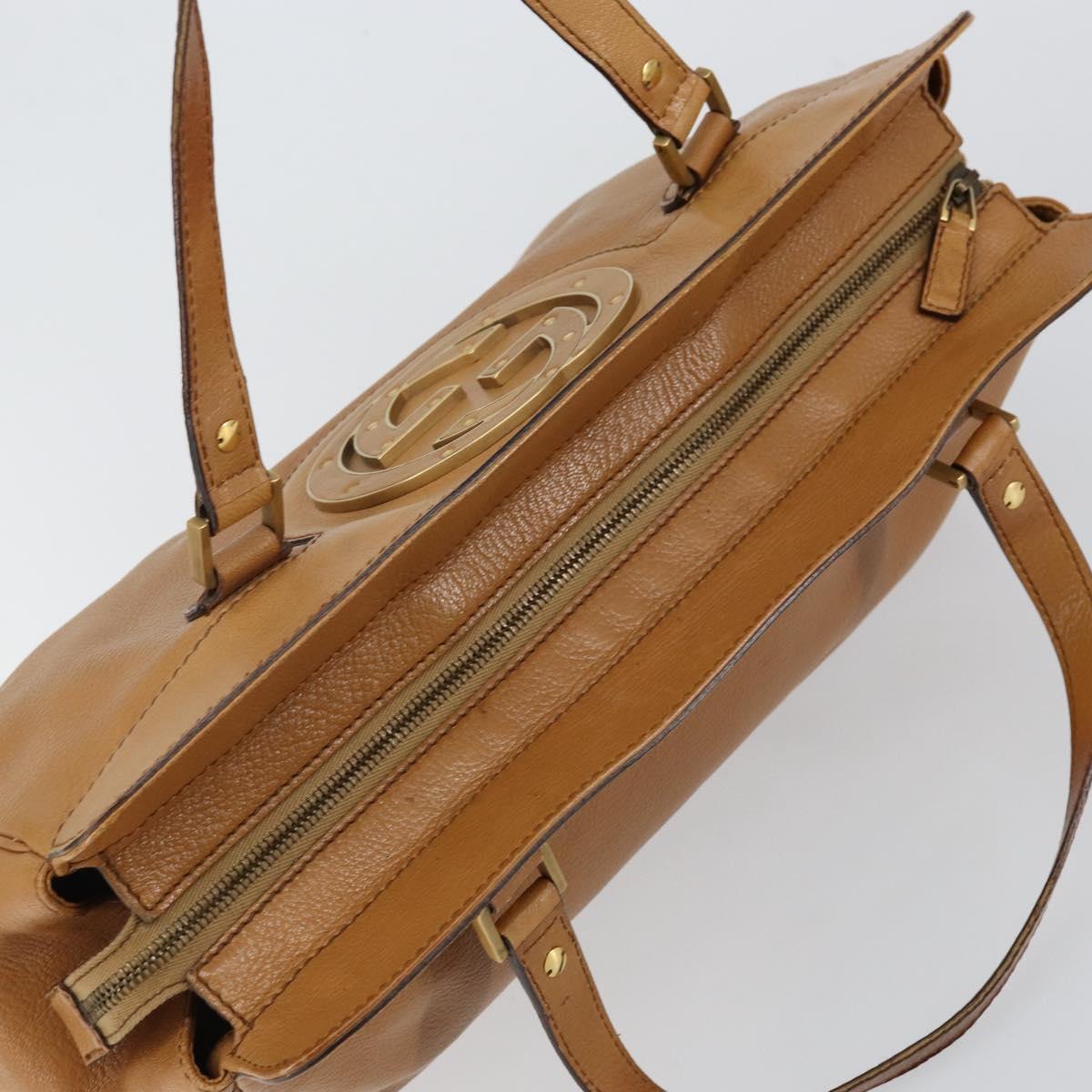 GUCCI Hand Bag Leather Beige Gold 121551 Auth 144406