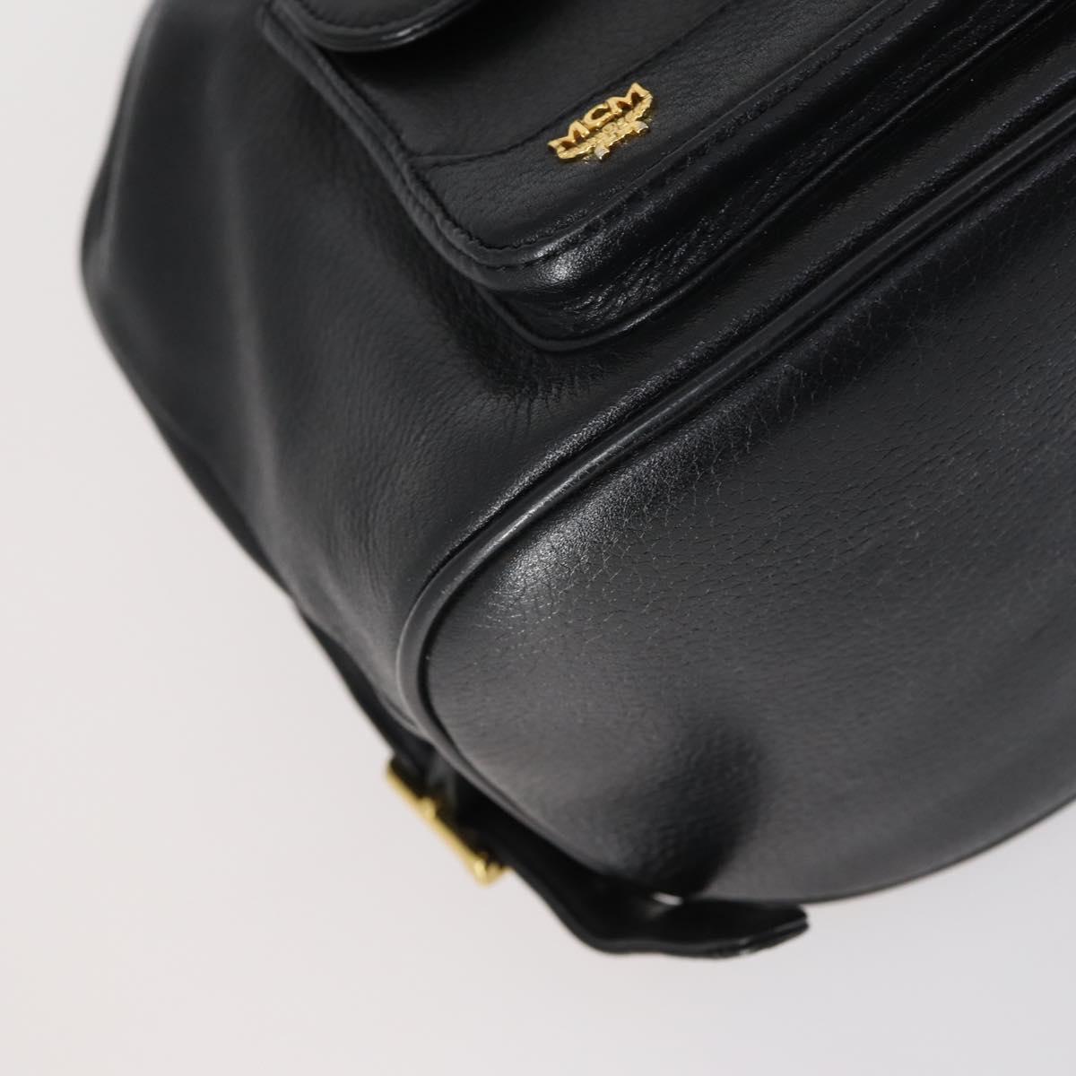 MCM Studs Backpack Leather Black Gold Auth 144411