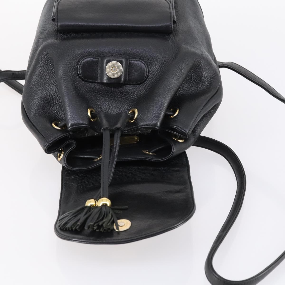 MCM Studs Backpack Leather Black Gold Auth 144411